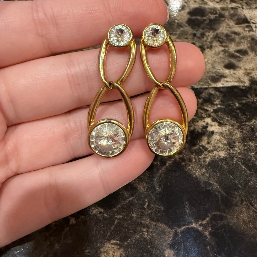Bijoux Gold-Tone Double Drop Crystal Earrings - Picture 2 of 9